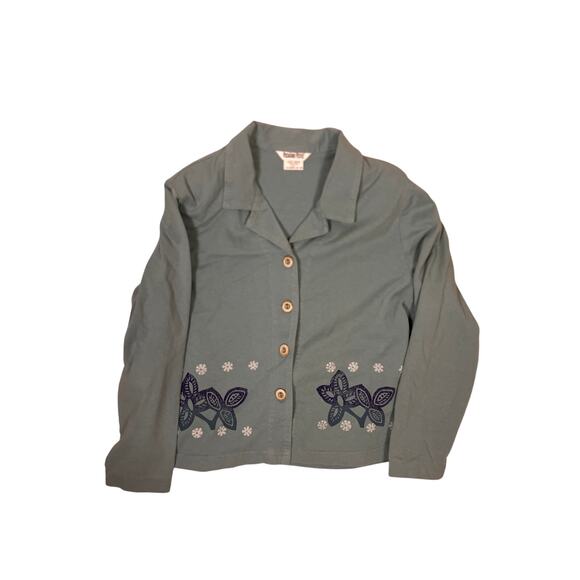 Paccilino Petite Sweaters - Green Cottagecore Floral Cardigan Sweater Women’s 12/Large Petite Knit Vintage